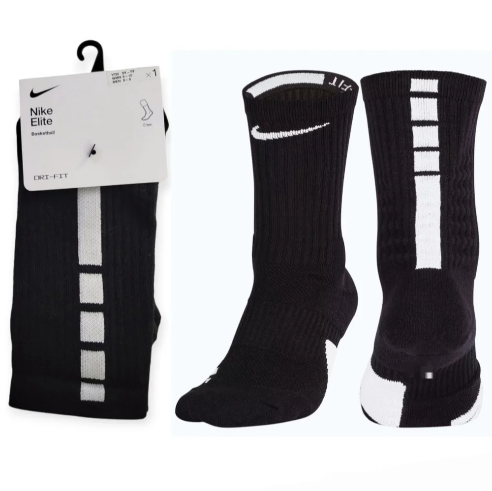 Nike Elite Black and White Athletic Socks Youth 3Y-5Y Womens 4-6 (1 Pair)